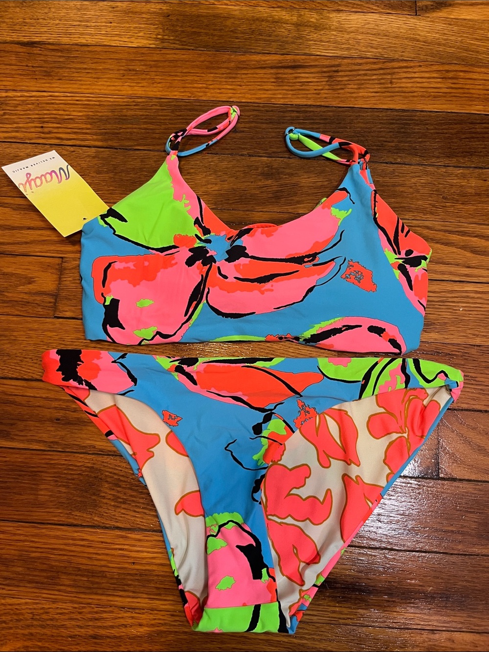 Maaji NWT lanaii reversible floral sporty bralette bikini set size medium - Picture 2 of 6